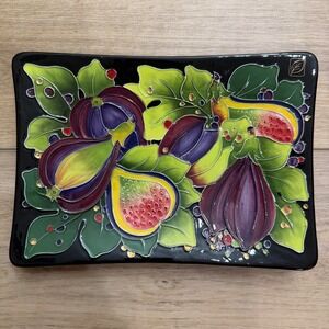 Blue Sky J McCall Rare Fig Serving Platter Black Ceramic Fruit Tray Artsy 2004
